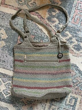 The Sak Gray Handwoven Shoulder Bag with Multicolor Stripes